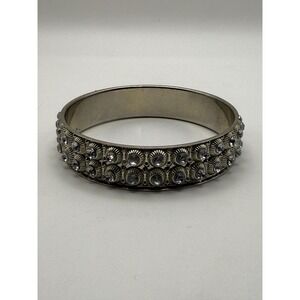 Silver Tone Rhinestone Hinged Bangle Bracelet – Sparkling Statement Jewelry